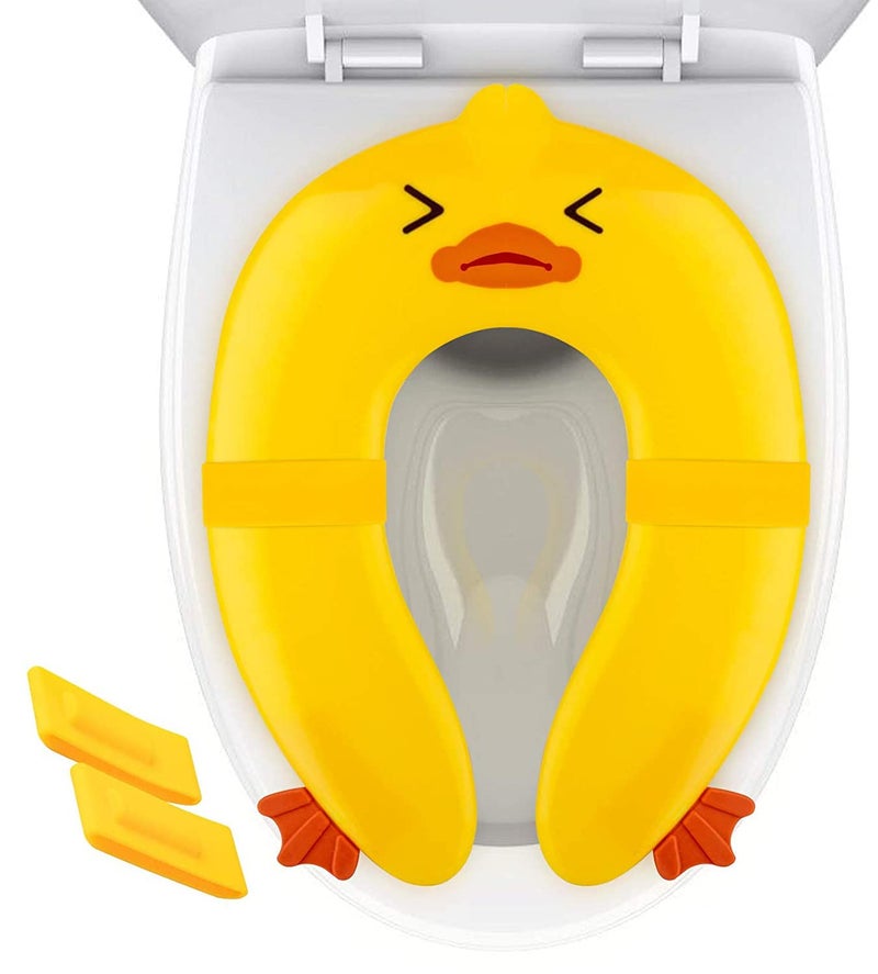 POKANIC Toilet Potty Training Seat Cover, Travel Toilet Seat, Folding Non Slip Silicone Pads, Travel Portable Reusable Kids Toddlers Boys Girls, Carry Bag (Yellow - Duck) - Image 1